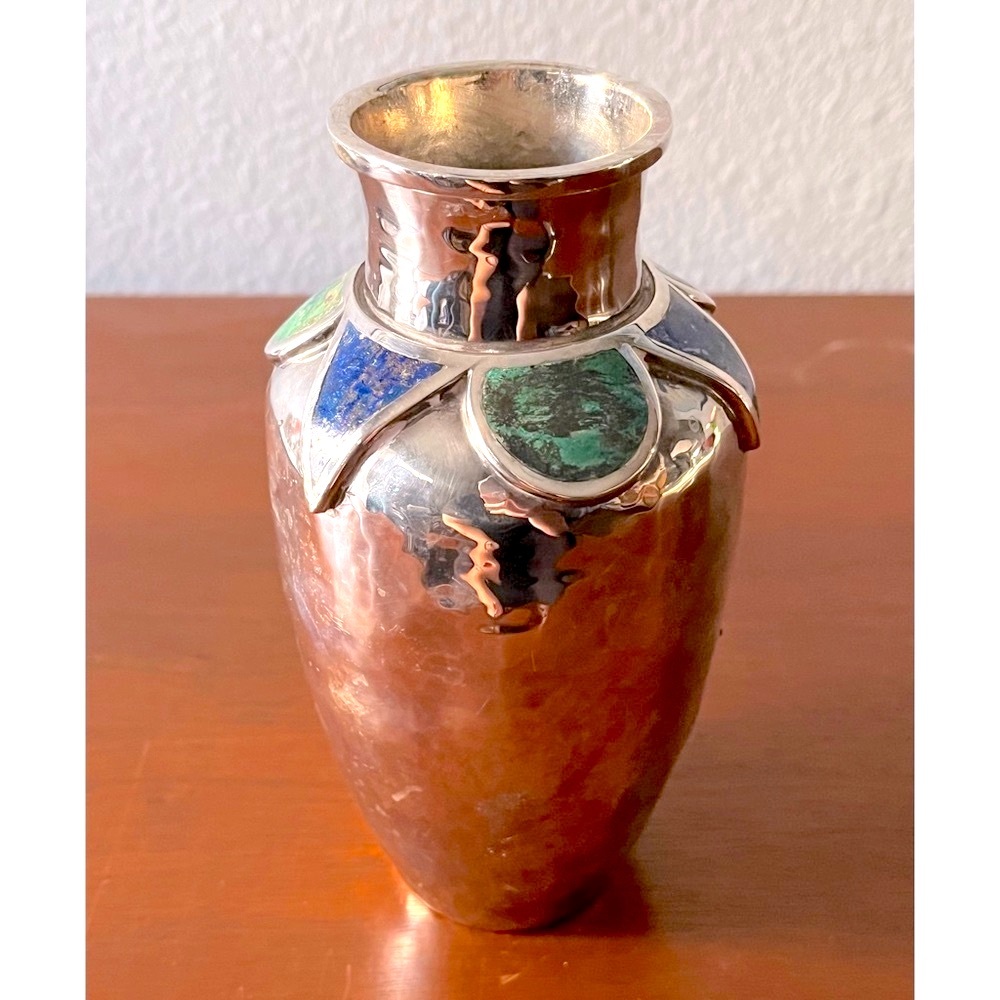 💚Emilia Castillo Ltd Ed. Malachite & Lapis Semi Precious Sterling Silver Vase💙